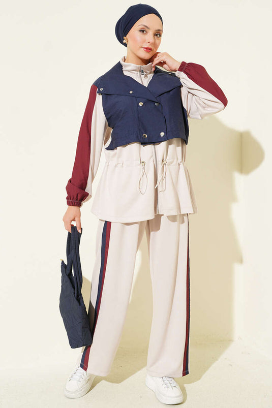 Beige Knit Belted Two-Piece Set