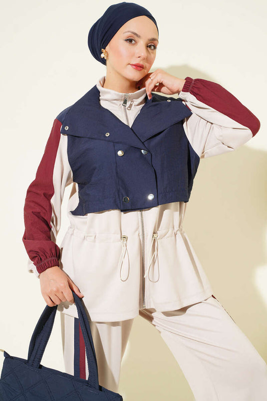 Beige Knit Belted Two-Piece Set