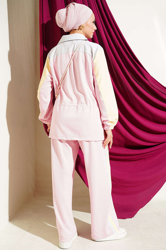 Pink Knit Belted Tunic Set