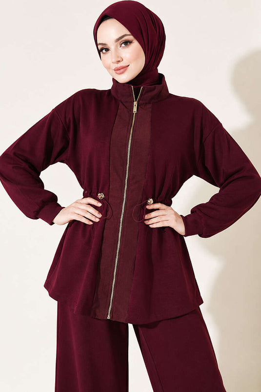 Ensemble De Tunique En Maille Violette Avec Ceinture