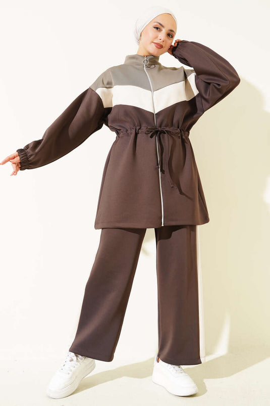 Garnili Waist Tunnel Scuba Two-Piece Set, Dark Brown