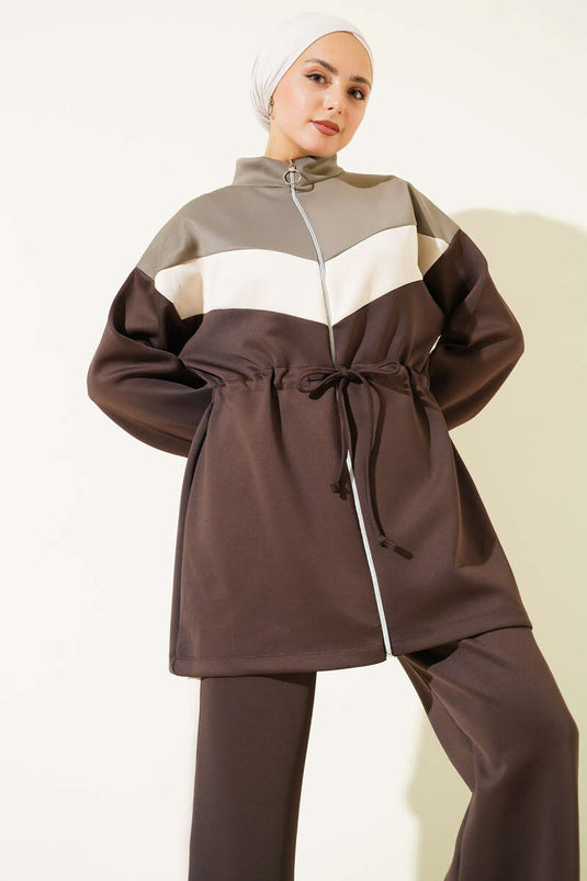 Garnili Waist Tunnel Scuba Two-Piece Set, Dark Brown