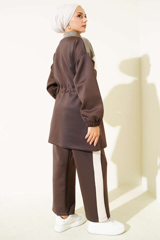 Garnili Waist Tunnel Scuba Two-Piece Set, Dark Brown