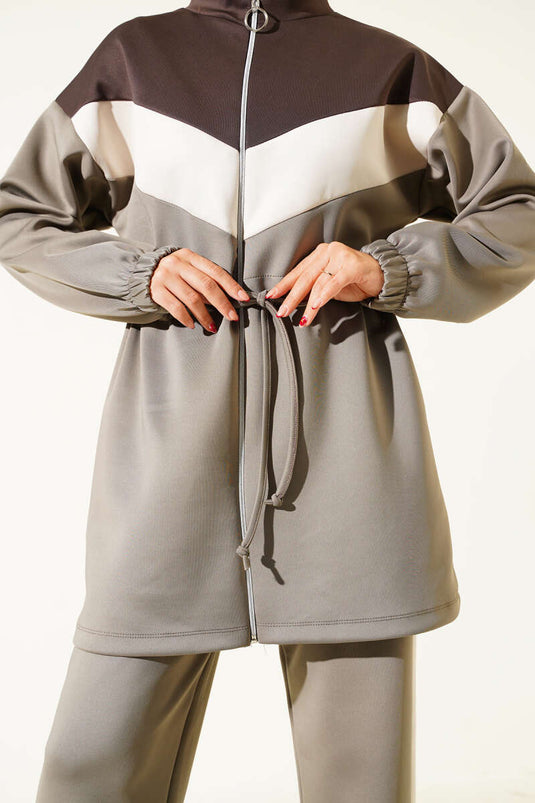 Zweiteiliges Scuba-Set mit tailliertem Tunnelzug, Nerz