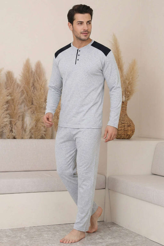 Garnili Plus Size Men's Pajama Set Gray