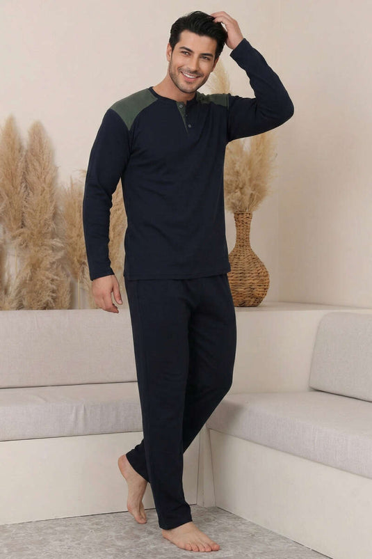Garnili Plus Size Men's Pajama Set Navy Khaki