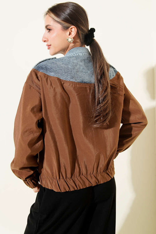 Garnili Cep Kapaklı Bomber Ceket Kahve