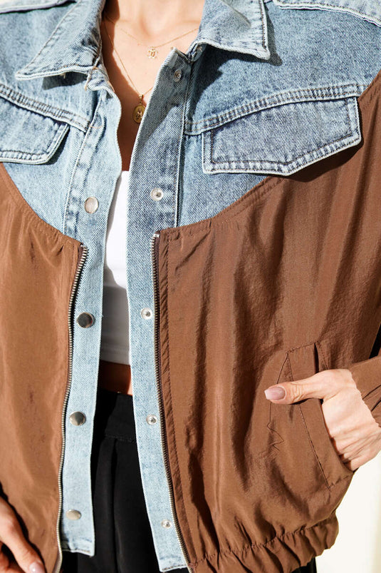 Garnili Cep Kapaklı Bomber Ceket Kahve