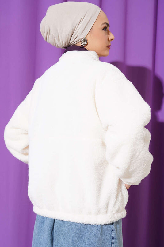 Pocketed Short Plush Coat Purple