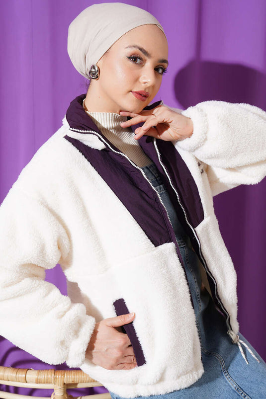 Pocketed Short Plush Coat Purple