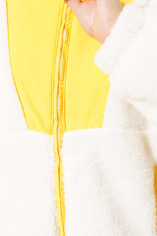 Pocketed Short Plush Jacket Yellow