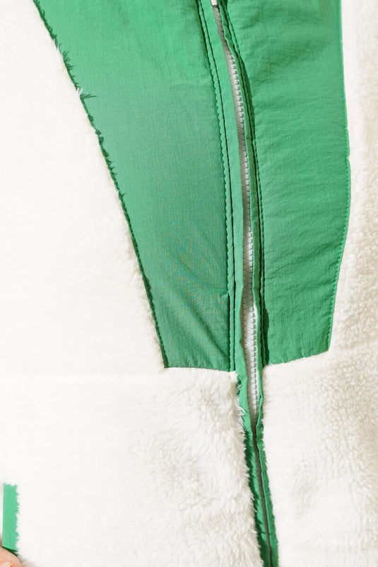 Manteau Court Peluche Poches Garnies Vert