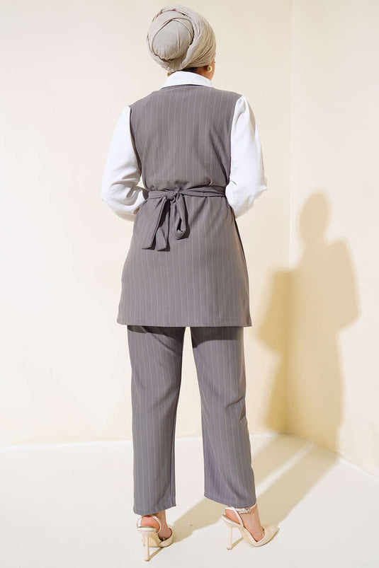 Costume Double Rayé Garni Gris