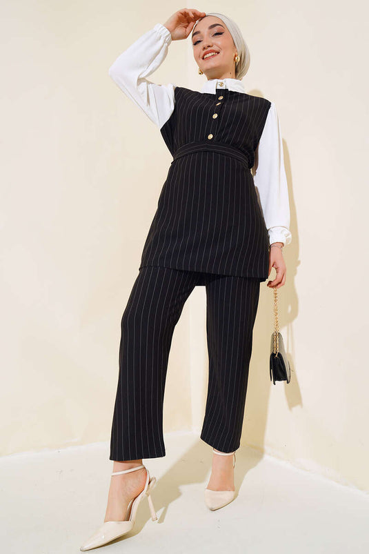 Costume Double Rayé Garni Noir