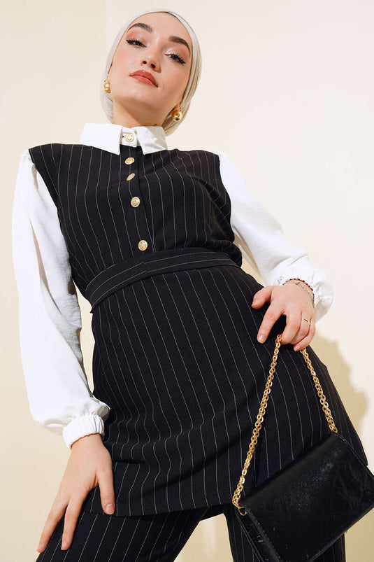 Costume Double Rayé Garni Noir