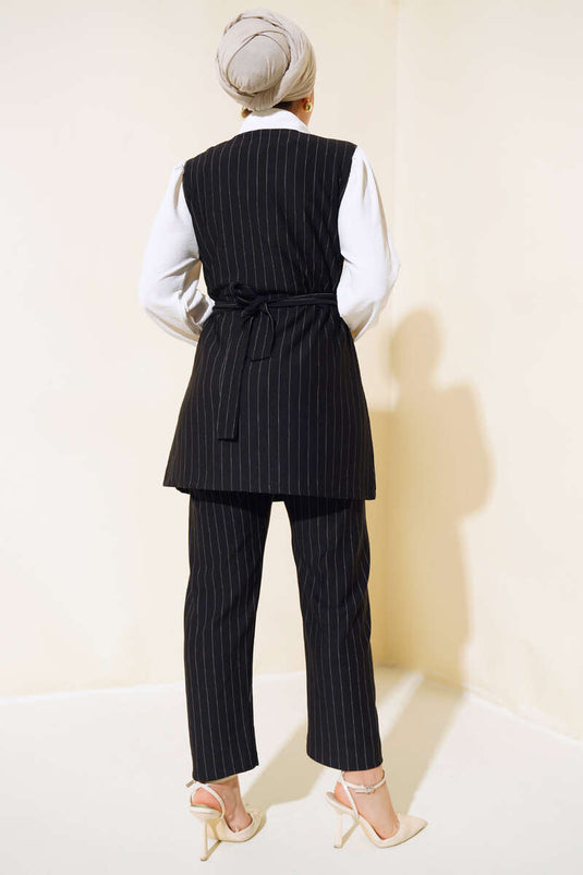 Costume Double Rayé Garni Noir