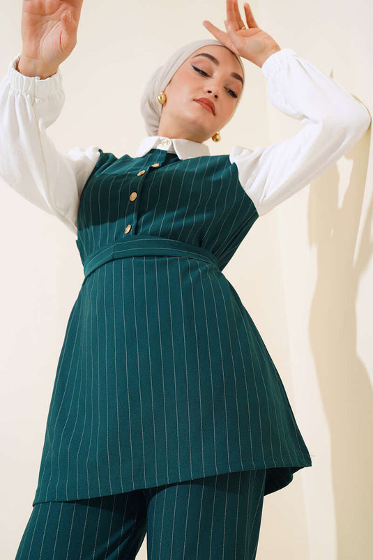 Costume Double Garni à Rayures Émeraude