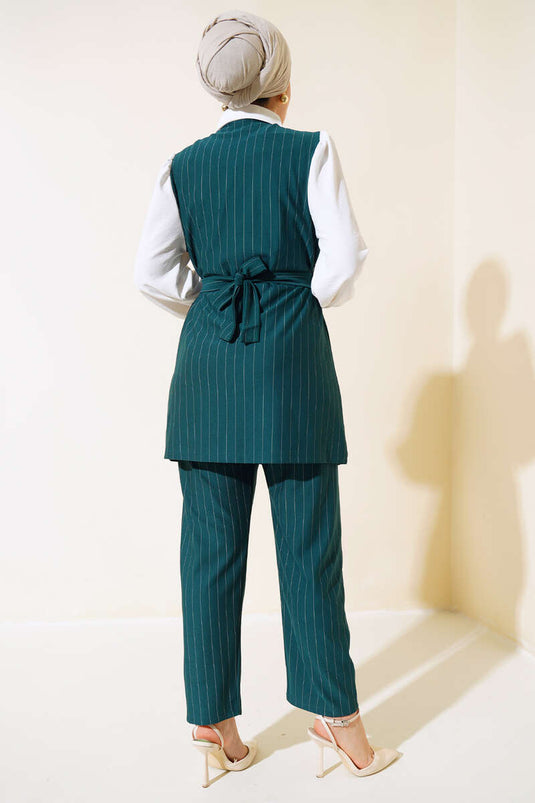 Costume Double Garni à Rayures Émeraude