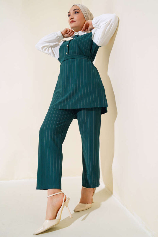 Costume Double Garni à Rayures Émeraude