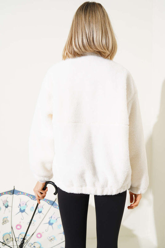 Garnished Zippered Plush Coat Yellow