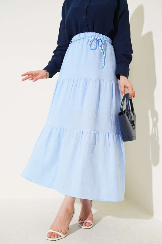 Garnished Rope Belted Skirt Blue