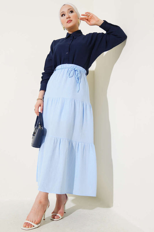 Garnished Rope Belted Skirt Blue