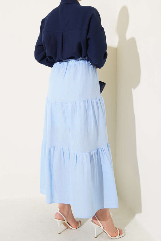 Garnished Rope Belted Skirt Blue