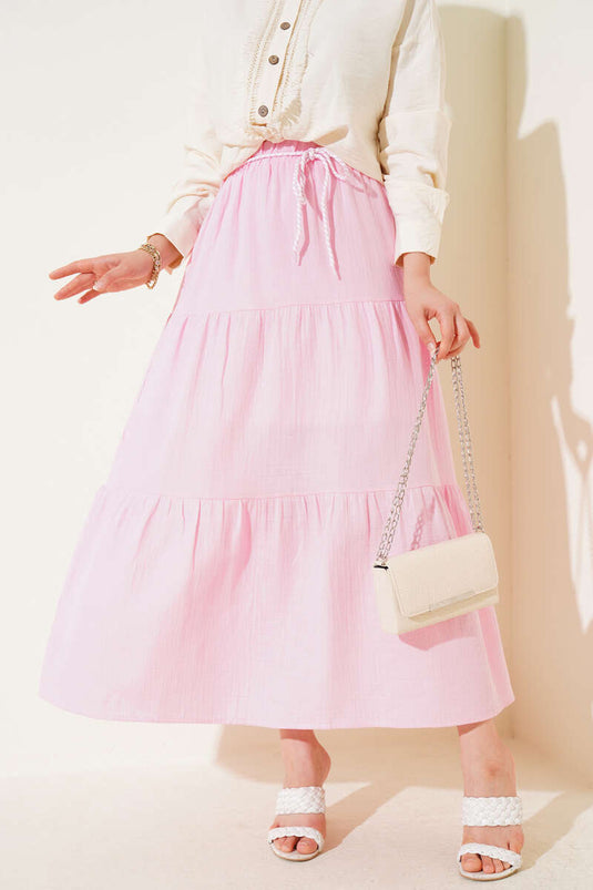 Garnished Rope Belted Skirt Pink