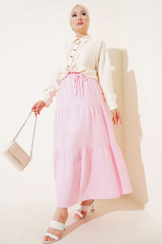 Garnished Rope Belted Skirt Pink