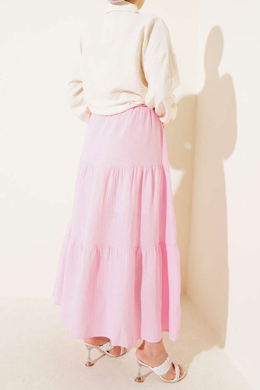 Garnished Rope Belted Skirt Pink