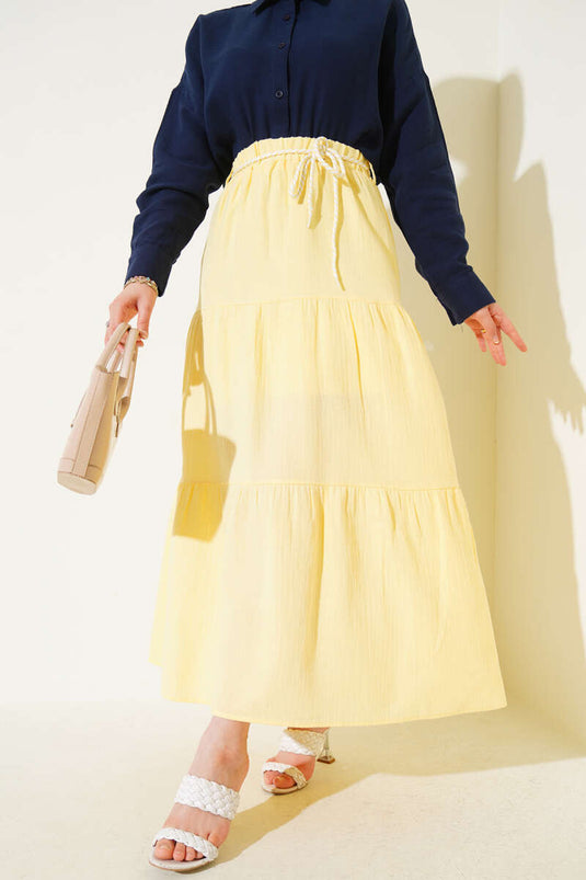 Garnili İp Kuşaklı Etek Sarı