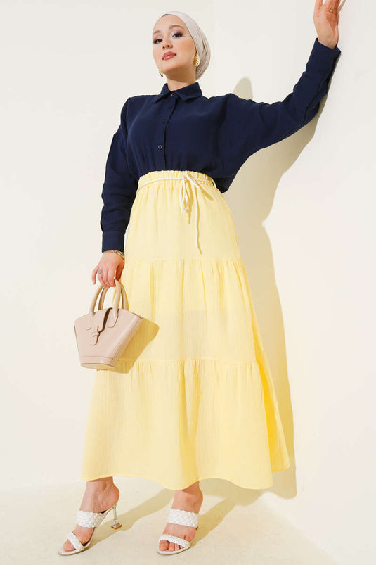 Garnished Rope Belted Skirt Yellow