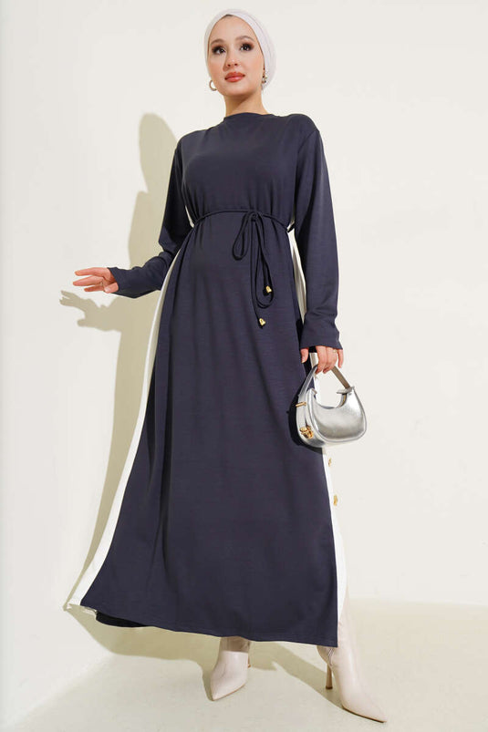 فستان لويشا مع حزام حبل مزخرف، دخاني