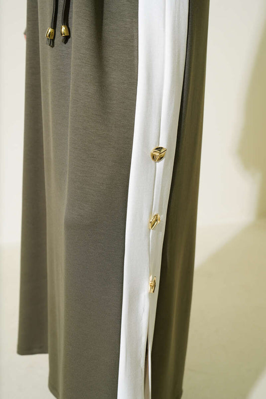 Loysha Kleid mit Seilgürtel und Garnierung in Khaki