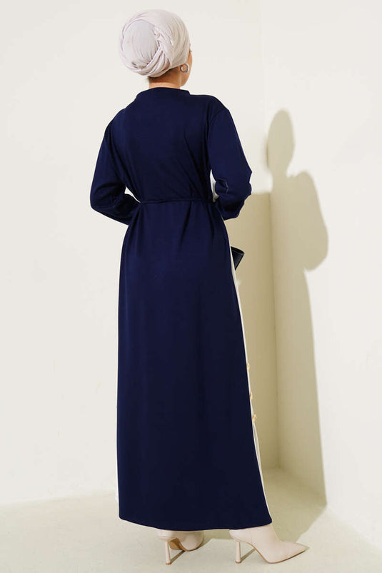 Garnished Rope Belted Loysha Dress Navy Blue