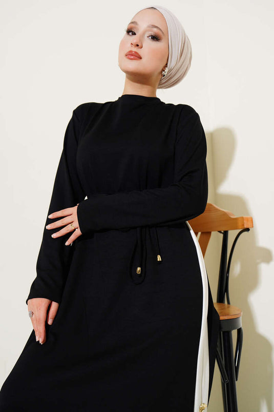 Garnished Rope Belted Loysha Dress Black