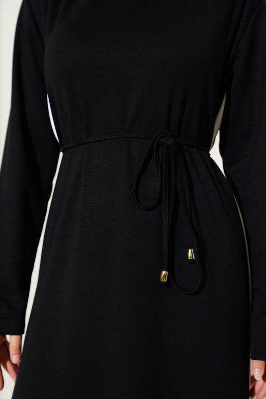Garnished Rope Belted Loysha Dress Black
