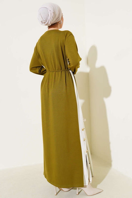 Garnished Rope Belted Loysha Dress Oil Green