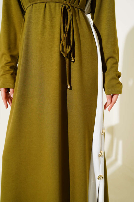 Garnished Rope Belted Loysha Dress Oil Green