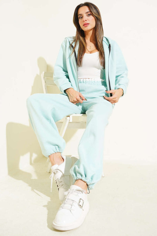 Ensemble deux pièces à capuche bordée, vert menthe