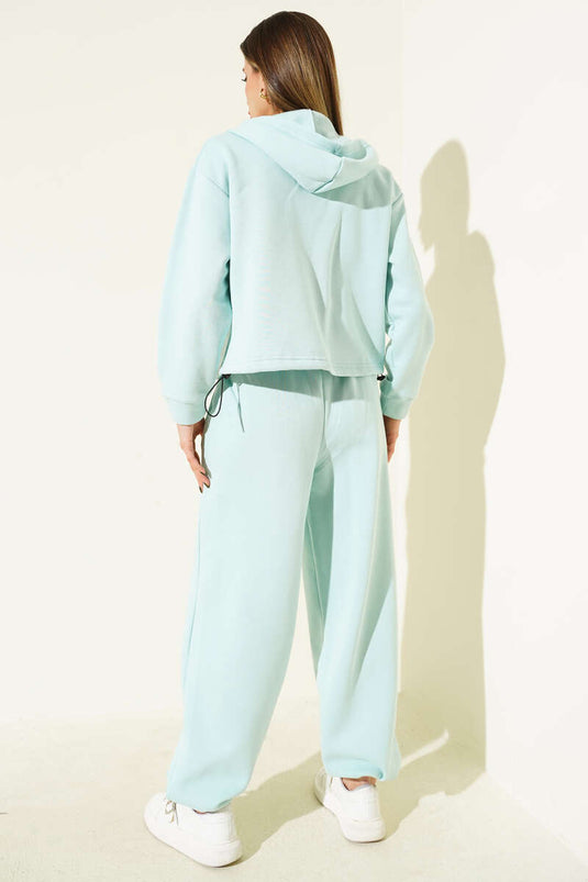 Ensemble deux pièces à capuche bordée, vert menthe