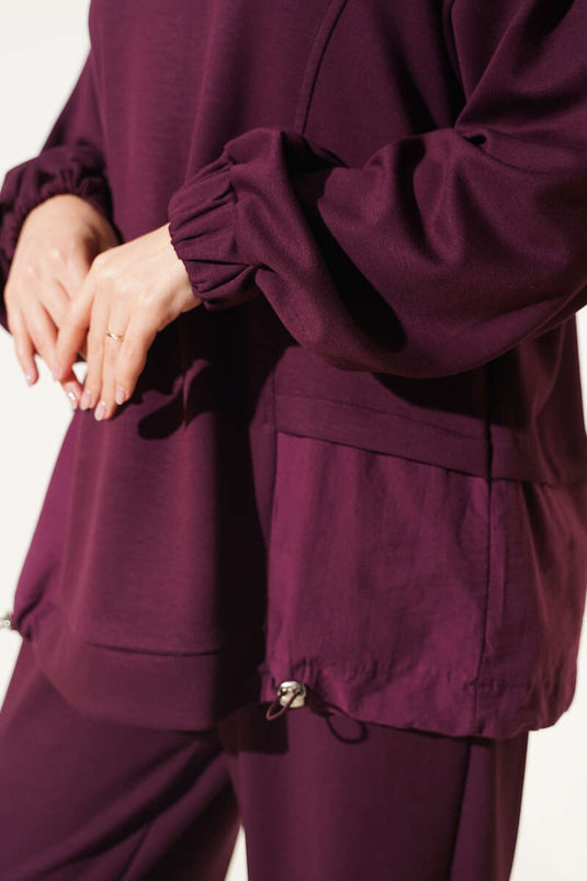 Ensemble De Pantalon Avec Hoodie En Tricot Et Châle Violet