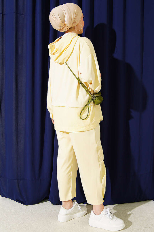 Knitted Hooded Salwar Two-Piece Set Yellow