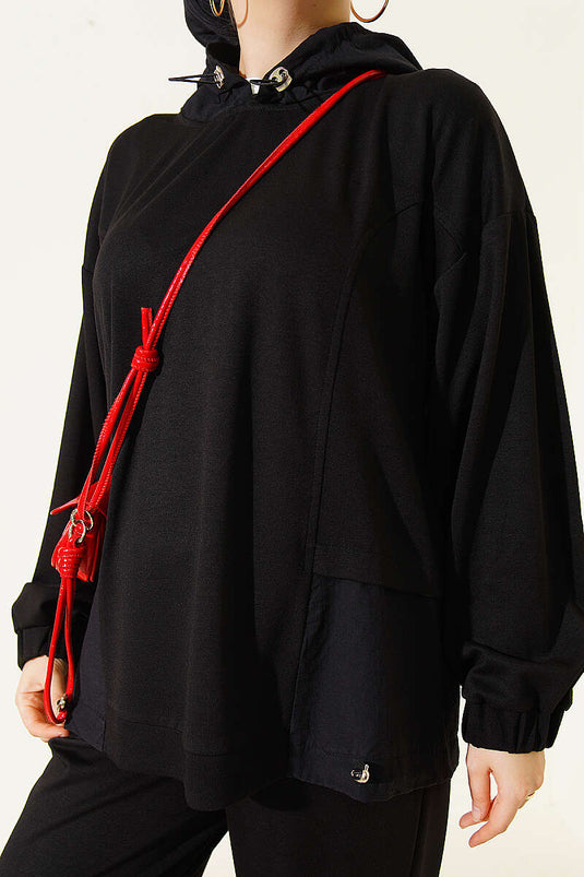 Black Knit Hoodie Shawl Suit Set
