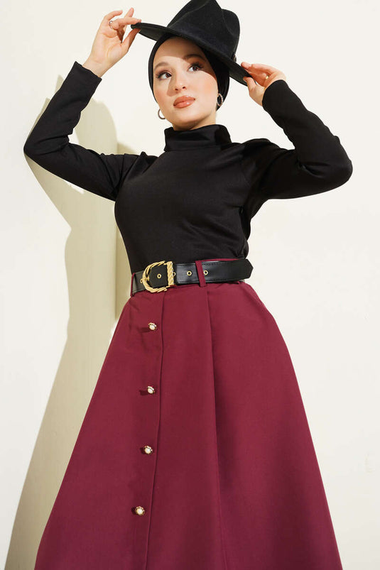 Kleid mit Ziergürtel, burgunderrot