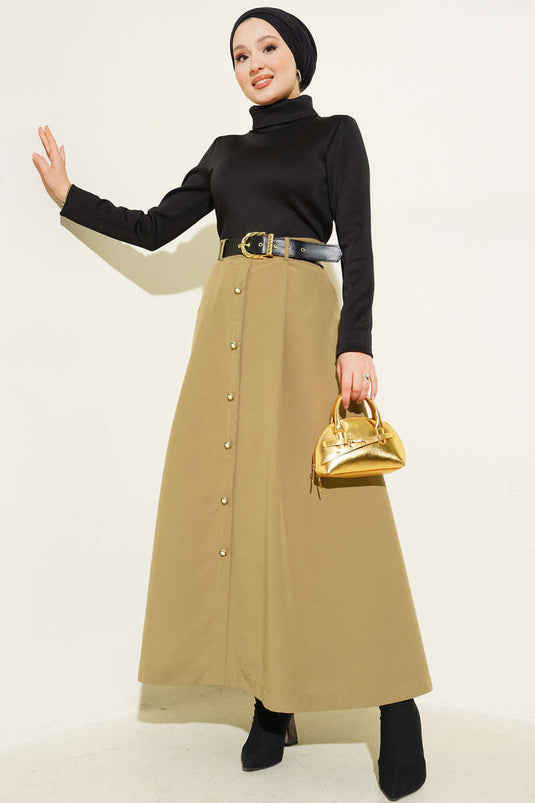 Garnished Belt Detailed Dress in Orange