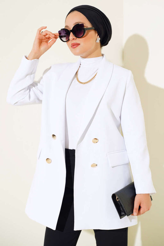 Embellished Cross-Over White Jacket