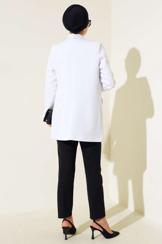 Embellished Cross-Over White Jacket