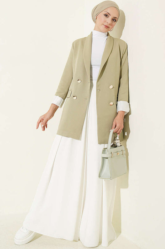 Paars Kruisgebreide Wrap Jas Met Mintgroene Details
