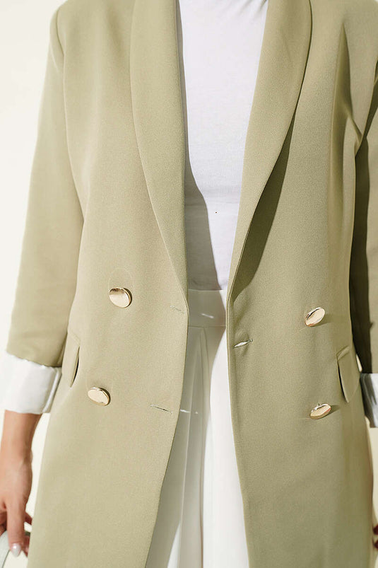 Paars Kruisgebreide Wrap Jas Met Mintgroene Details